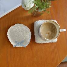 1pc Fashionable White Velvet Coaster, Small Heat-Resistant Coaster, Placemat, Cup & Utensil Drying Mat, Tabletop Decor & Protection Pad, Photography Background And Desk Decor - Multicolor - View 8