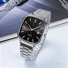Men's Business Square Case Steel Band Calendar Quartz Wrist Watch - Black - View 2