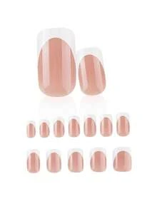 240片法式美甲贴纸，中号方形假指甲，棕色底白色法式美甲，可重复使用全覆盖假指甲，亮面法式美甲，适合女性和女孩日常佩戴的美甲用品 - 彩色 - 查看 4