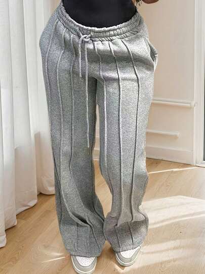2026 Spring/Summer Casual Sweatpants | Women's Grey Wide Leg Sweatpants | Drawstring Waist, Side Pockets | Loose Fit | Suitable For Lounging, Casual And Streetwear | Ideal For Home, Beach And Everyday Wear