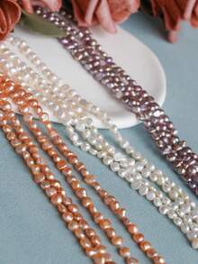 1 Strand 0.4-0.5cm/0.16-0.2inch Asymmetrical Double-Sided Baroque Cultured Freshwater Pearls In White, Orange, Purple, Black, 20cm/7.87inch Pearl Strand, For DIY Handcraft Bracelet, Necklace, Jewelry Making - Multicolor - View 3