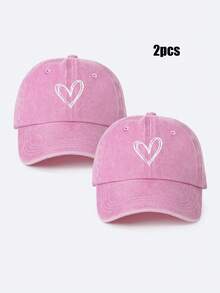 2pcs Embroidered Heart Washed Baseball Cap, Adjustable Couple Hats, Suitable For Spring/Autumn Travel, Beach, Casual Wear, Y2K Style Unisex Sun Hat - Baseball Cap - View 21