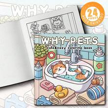 1pc WHY PETS Coloring Book Original Upgraded Paper Thickened 24 Pages Adult Picture Book Gift Bold And Easy, Simple And Big Designs For Relaxation Coloring Books Christmas, Halloween Gift, Birthday Present, Children's Day, Student Supplies, Back To School Supplies, School Supplies[ Hand Drawn Must-Have ] - Multicolor - View 5