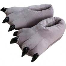 Unisex Paw Claw Slippers Funny Animal Plush Costume Shoes Plush Fuzzy Warm Home House Shoes Slipper Indoor - 大號 + 灰色 - 查看 1