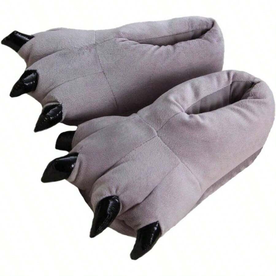Unisex Paw Claw Slippers Funny Animal Plush Costume Shoes Plush Fuzzy Warm Home House Shoes Slipper Indoor - 大號 + 灰色 - 查看 1