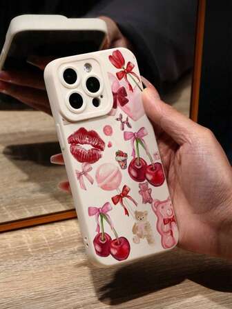 1 Stück Kirschbogen Lippen Teddybär Muster Anti-Drop Handyhülle, kompatibel mit iPhone 16/11/12/13/14/15/15 Pro/15 Plus/15 Pro Max/7 Plus/8 Plus/X/Xs Max/Xr/11 Pro/12 Pro/13 Pro/14 Pro/12 Mini/13 Mini/11 Pro Max/12 Pro Max/13 Pro Max/14 Pro Max/14 Plus/6/6s/6 Plus/7/8/16 Pro/16 Plus/16 Pro Max/SE