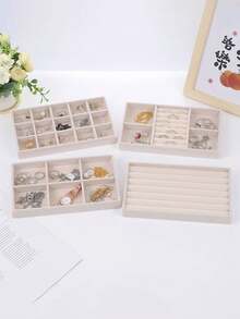 Khay đựng trang sức nhung 6 trong 1, khay sắp xếp đa chức năng, hộp đựng trang sức, hộp đựng trang sức xếp chồng, khay đựng mỹ phẩm có ngăn riêng, khay sắp xếp ngăn kéo, giá trưng bày trang sức cho bông tai, dây chuyền, vòng tay, nhẫn, kẹp tóc, băng đô, quà tặng ngày Valentine, sắp xếp nhà cửa. - Màu be - Xem 5