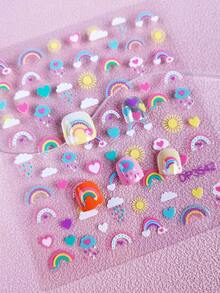 1 Sheet Kids' Nail Stickers - Rainbow & Heart Cartoon Style, Cute Playful Decorative Stickers, Ideal For Kids' Nail Art DIY Supplies Or Gifts