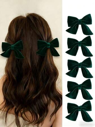 1/5PCS Set Velvet Fabric Bow Hair Clips, Elegant Hair Accessories For Daily Use, Christmas, Valentine's Day,Hair Bows For Women And Hair Ribbons For Party In The Winter
