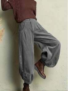 Women's Trousers, Old Money Style, Corduroy Solid Color Women's Cargo Pants, Suitable For Daily Wear, All Seasons, Office Attire