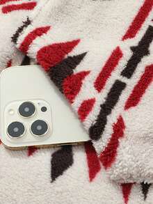 AHTELB 男士宽松抓绒印花卫衣，休闲半拉链立领长袖上衣，适合户外穿着 - 紅色 - 查看 8