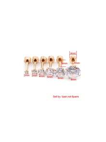 2件/組 不鏽鋼中性 2-10mm 圓形水晶鋯石耳釘，4爪耳骨穿刺飾品，時尚禮物 - Stud Earrings - 查看 48