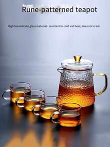 1pc Thickened Glass Patterned Teapot, Kung Fu Teapot, Hammered Design, Heat-Resistant, Suitable For Office, Can Pour Tea & Boil Water, Convenient To Carry, Suitable For Home, Hotel, Camping And Travel, A Very Practical Product - Multicolor - View 6