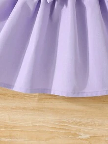 Baby Girl Casual Cute Floral Print Ruffle Sleeve Dress With Bow Headband, Summer - Mauve Purple - View 6