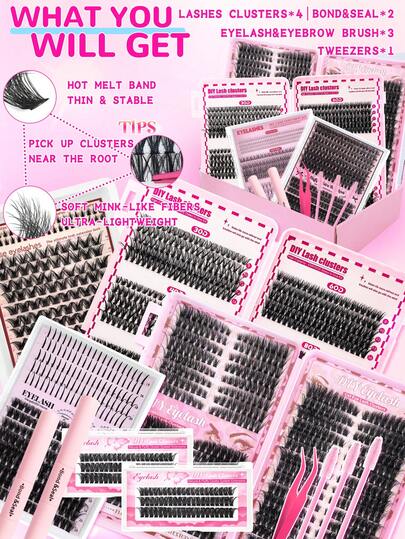 1837根/包 高容量单根假睫毛，D型卷翘，混合款式，长度10-16毫米，DIY假睫毛，自然浓密，轻盈纤细，超级柔软，可重复使用，单根分段式睫毛，睫毛嫁接套装，旅行必备