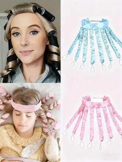 女士无加热章鱼造型卷发器 - 柔软易用的睡眠发带，适合长发，温和不伤发，蓝/粉色夹子，一夜卷发，装饰发饰，耐用夹子，可作为节日礼物或情人节礼物送给朋友