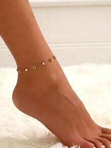 1条幸运四叶草吊坠脚链，立方氧化锆吊坠，不锈钢材质，18K镀金，精致时尚，适合作为礼物、日常佩戴或海滩度假配饰。 - 鋯石四葉草腳鍊 - 查看 3