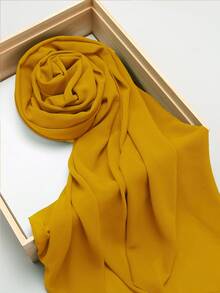 1pc Solid Color Fashionable Textured Chiffon Rectangular Scarf/Hijab - Yellow - View 4