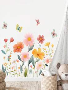 1pc Pastoral Style Daisy Floral Static Cling Window/Wall Sticker, Watercolor Daisy & Butterfly Decor, Adhesive-Free DIY Sticker, Suitable For Girls Room Decoration