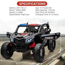 Juguetes para montar de 24 V, UTV de 2 plazas con mando a distancia, potente vehículo eléctrico 4x4 con 4 amortiguadores, asiento de cuero, música y luces, coche eléctrico para niños, negro. - Negro - Ver 5