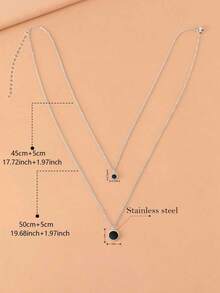 Aomogo Edelstahl Halsketten mit schwarzen Acryl-Scheiben Anhängern, Kette Choker, koreanische Mode Mehrschicht Halsketten als Schmuckgeschenke für Frauen - Silber - Übersicht 4