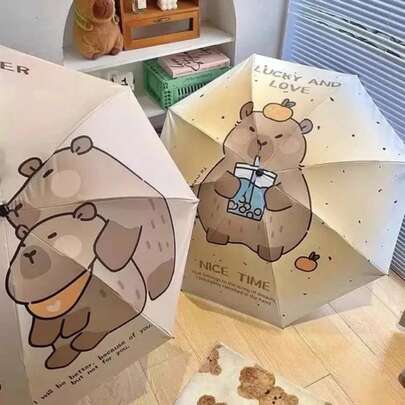 con boton abierto y cerrar automatico plegable CAPIBARA Paraguas Lindo Con Estilo y Color Aleatorio, CAPIBARA Paraguas protector solar, UPF50, accesorios CAPIBARA FPSN