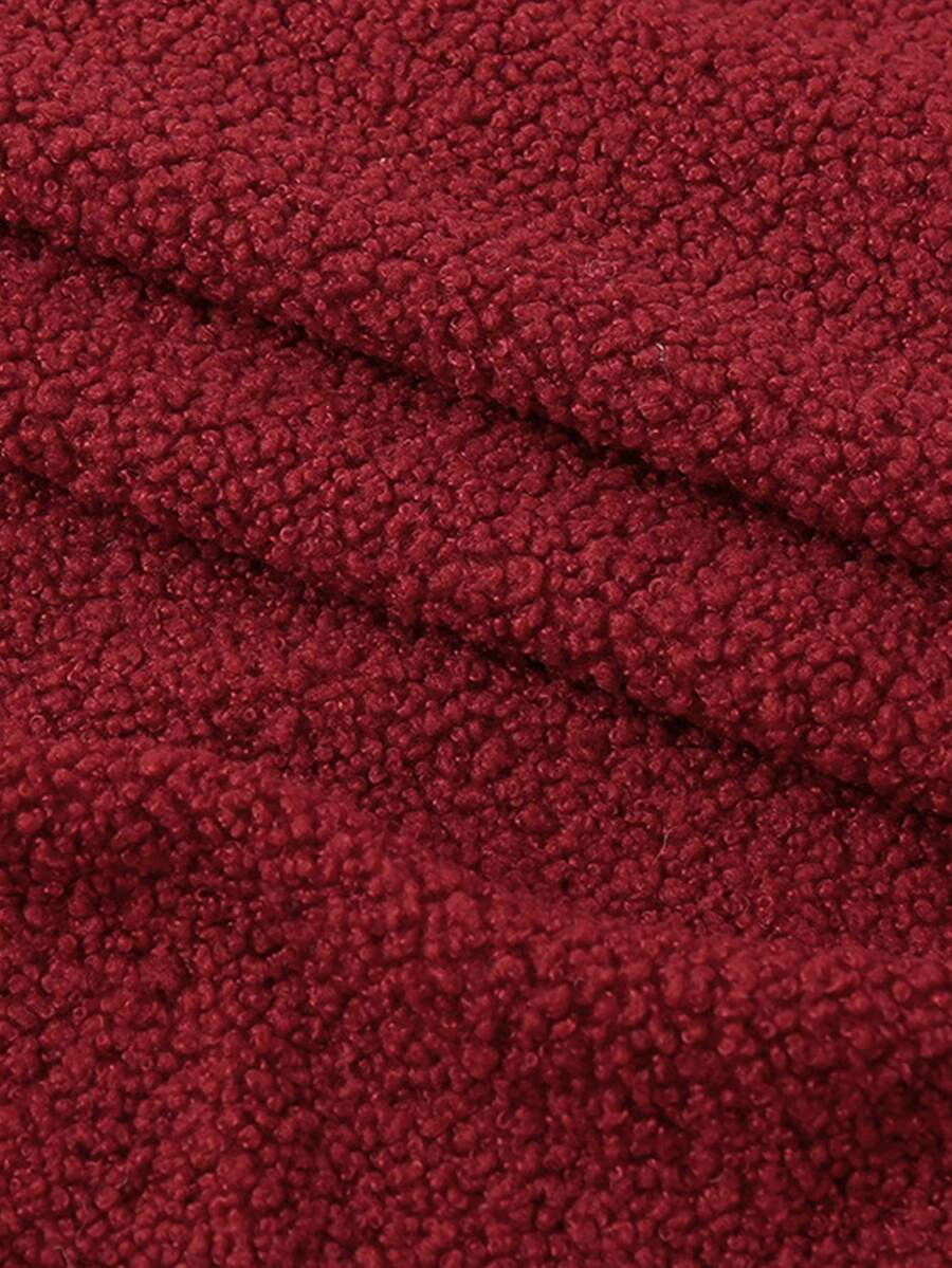 1块泰迪绒面料，小颗粒羊羔绒面料，弹性毛绒面料，适用于沙发垫、外套、秋冬保暖服装面料 - 酒紅色 - 查看 1