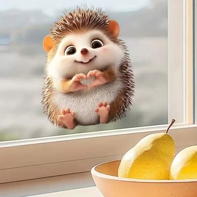 1pc Cute Animal Pattern Decorated Window Sticker - Removable Animal Art Glass Sticker, Suitable For Home, Office, Kitchen, Living Room, Bedroom, Bathroom - Animal Design With Heart Hand Gesture, Home Glass Window Decoration