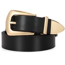 1条加大码女士亮金色扣PU皮腰带，适合搭配牛仔裤、休闲裤、连衣裙，适用于多种场合。 - 黑色 - 查看 7