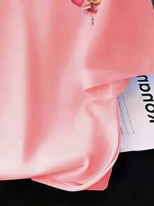 少女卡通印花圆领落肩休闲宽松T恤 - 粉色 - 查看 5