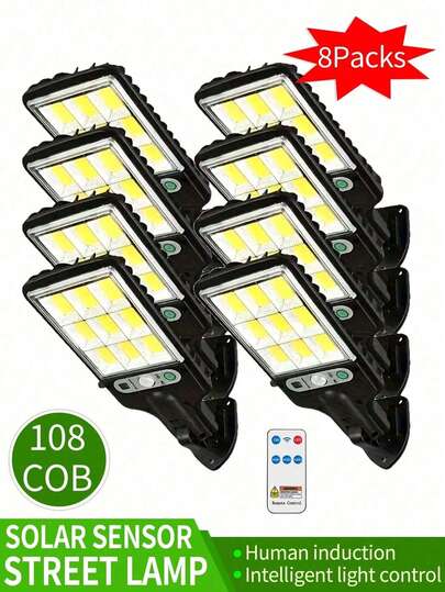 1/2/4/6/8pcs High Brightness Solar Outdoor Lights, Solar Pathway Lights With Motion Sensor, 108 COB LED Security Lights, 3 Lighting Modes, Suitable For Hotel, Porch, Garden, Patio, Fence, Yard, Walkway And More