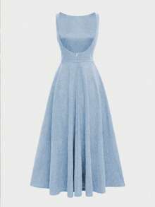 Elegante vestido de Navidad de noche romántico francés sin espalda, ajustado, para fiesta y citas, de verano - Azul - Ver 8