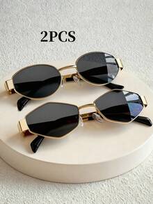 2 Cặp kính gọng kim loại hình oval đính kim cương kiểu cổ điển, kính thời trang unisex phù hợp cho đi làm hàng ngày, đi biển, du lịch, chụp ảnh đường phố, kính cá nhân hóa. - 2 miếng hình thoi tròn màu xám - Xem 15