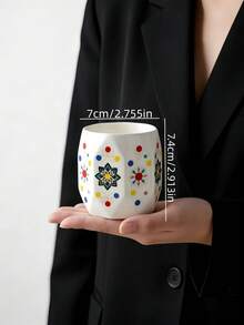 1 pieza Taza de café de cerámica con diseño de dados creativos, taza de estilo bohemio para espresso, taza con asa de agarre impresa a color, taza de té de estilo medio oriental para el Ramadán - Multicolor - Ver 12