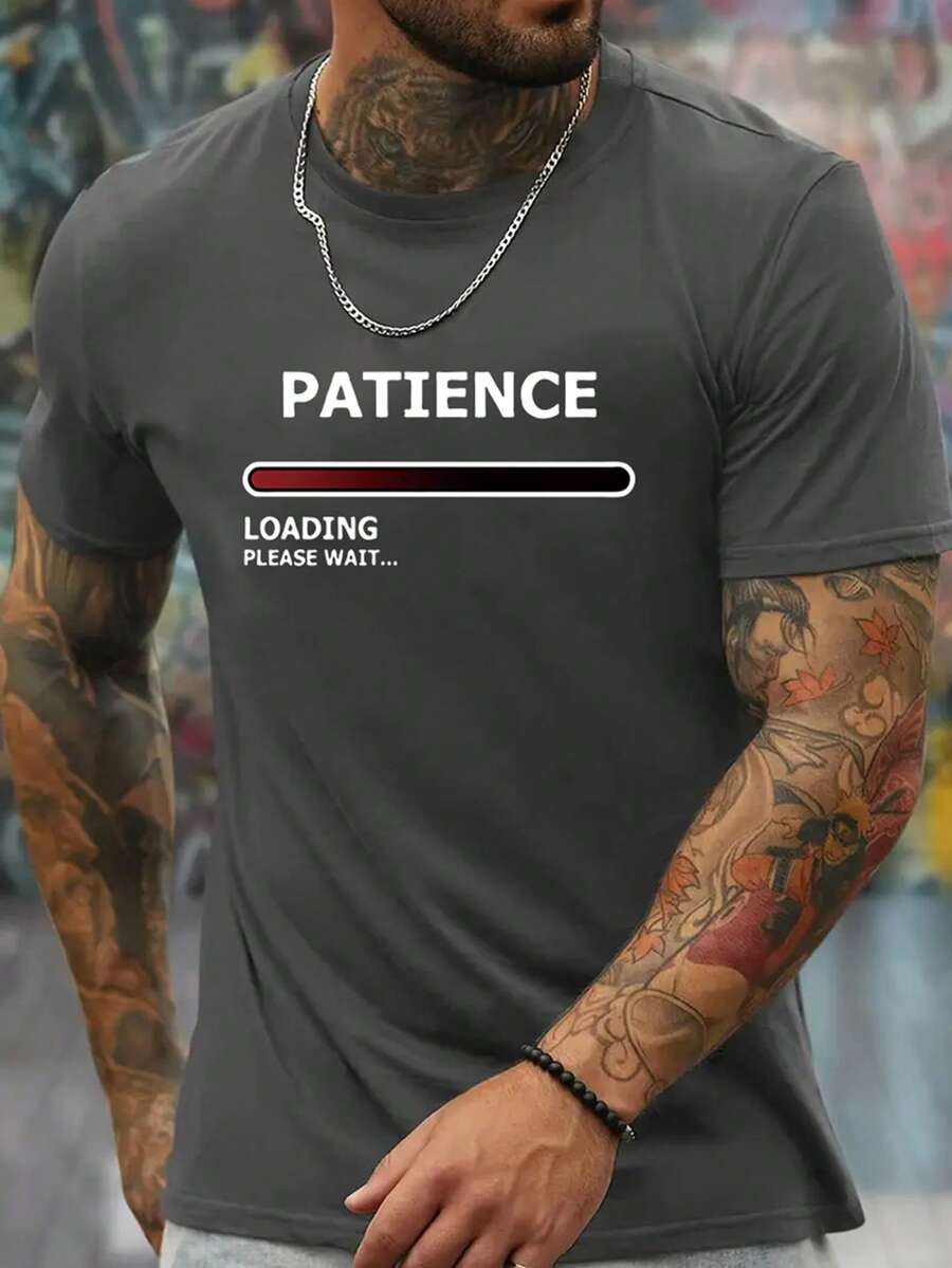 Men's Letter Print Round Neck Short Sleeve T-Shirt, Summer