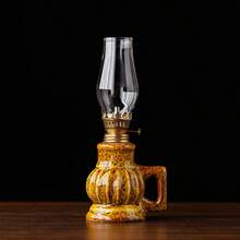 1pc Vintage Decorative Oil Lamp, Ceramic Base, Handle Design, Outdoor Oil Lamp, Suitable For Home Decor, Outdoor Lighting, Holiday Gift