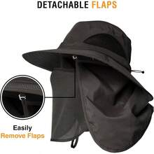 GearTOP Sombrero para Sol de ala Ancha para Hombre y Mujer Sombreros de Sol con Solapas para Pesca Senderismo Camping UPF 50+ - 7-7 1/2 + Gris Oscuro - Con Solapas y Cubrecuellos - Ver 7