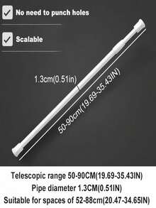 1 thanh treo rèm lò xo, có thể điều chỉnh độ dài 30-50cm, 40-70cm, 50-90cm, 60-110cm, 70-120cm, không cần khoan, chịu lực cao, thích hợp cho rèm tắm, giá phơi đồ, thanh treo đồ nhà bếp, giá đỡ tủ quần áo, rèm cửa, áp dụng cho nhà bếp, phòng tắm, tủ, tủ quần áo, cửa sổ, tủ đựng đồ, cửa ra vào, các dự án DIY kệ sách, lưu trữ đồ dùng phòng tắm, sắp xếp tủ quần áo, tiết kiệm không gian. - trắng - Xem 8