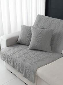 Maldives Decorative Knitted Blanket Set + 2 Knitted Cushion Covers For Sofa, Bed, Living Room - Light Grey - View 1
