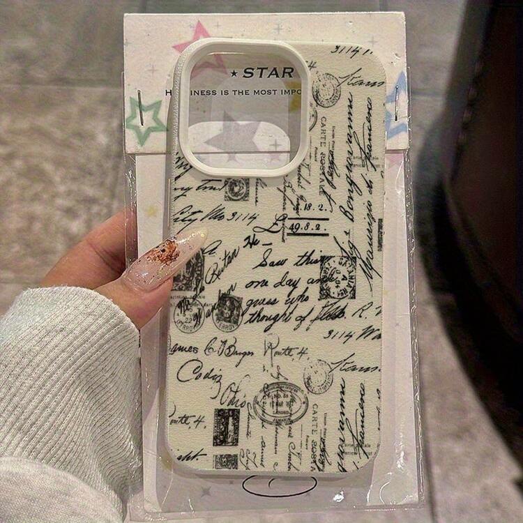 Funda para teléfono: Patrón TPU de Sello Postal Vintage de Pantalla Completa, Compatible con  16 Pro Max,  17/16 Pro Max/14/16 Plus/15/13P/12/11, Cubierta Protectora Antigolpes de Alta Estética para Negocios - Blanco - Añade 7