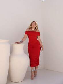 Vestido midi vermelho sensual elegante vestido longo sexy, vestido para natal vestido veraão para mulheres sofisticadas em suplex - Vermelho - Visão 1