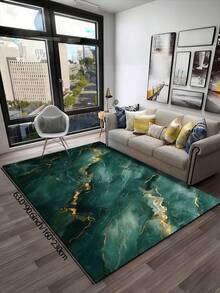 5mm Thick Polyester Fiber Deep Green Marble Pattern Area Rug, Soft & Comfortable Touch, Easy Maintenance, Anti-Slip Backing, Suitable For Lobby, Bedroom, Living Room, Bathroom, Kitchen, Dining Room, Office, Room Decor, Doormat, And Holiday Celebrations - Green - View 15