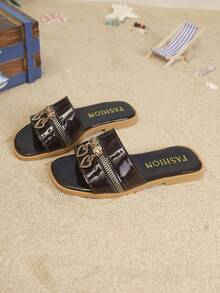 1 Pair Children's Minimalist PU Flat Casual Slippers, Suitable For Summer - Burgundy - View 5