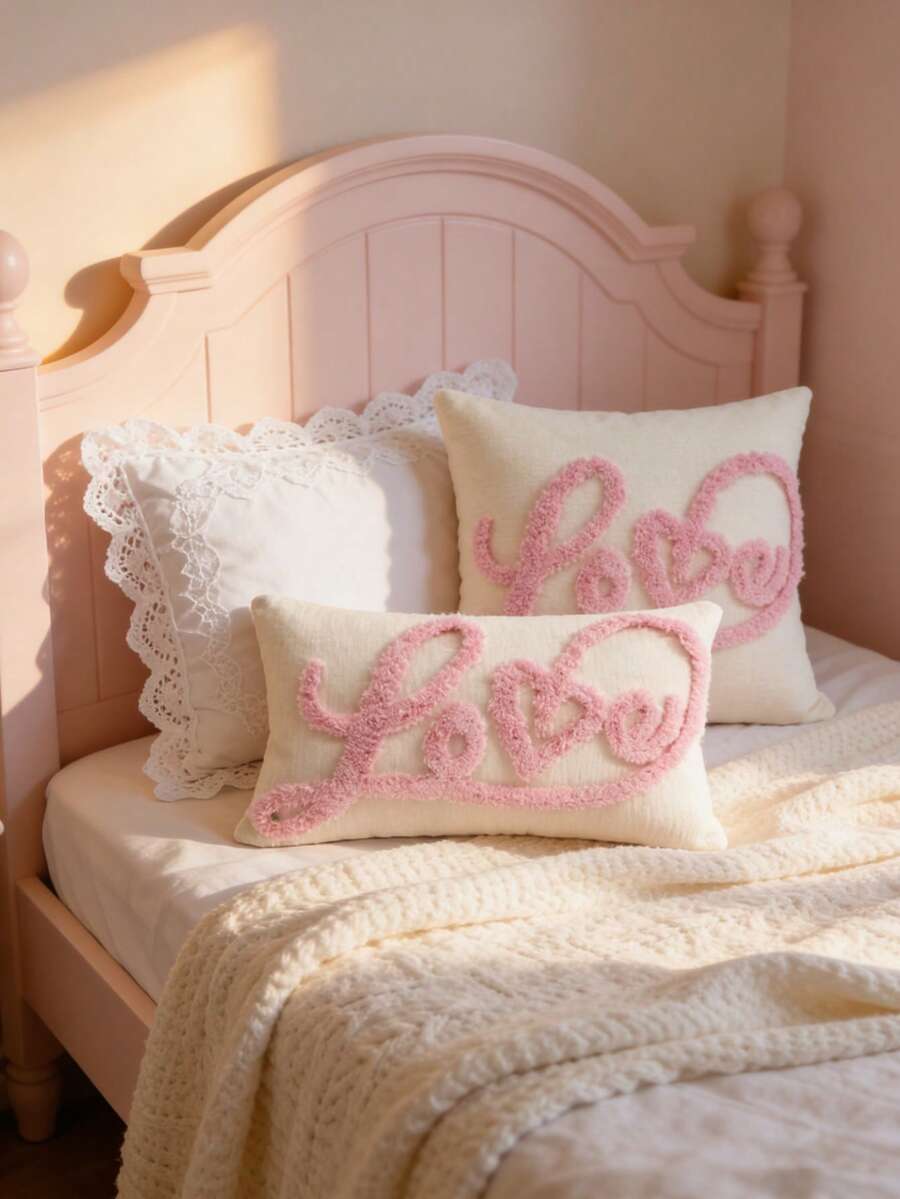 1pc Chenille Embroidered Pillow Case, Moroccan Square/Rectangle Decorative Cushion Cover For Living Room, Bedroom, Sofa, Home Decor, No Pillow Insert - Baby Pink - View 1