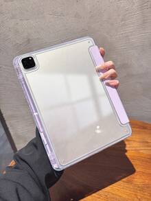 Funda protectora compatible con iPad de 10.ª generación, funda para iPad A16, soporte ajustable de múltiples pliegues, ranura integrada para lápiz, cubierta trasera de acrílico de alta transparencia resistente a arañazos y dobleces, personalizable DIY, activación/suspensión magnética automática/ahorro de energía, diseño minimalista/relajado/clásico, compatible con funda protectora para iPad Air de 11.ª generación - taro morado - Ver 4