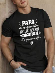 Camiseta de Manga Corta para Hombre Estilo Francés Divertido |   Top de Verano con Cuello Redondo, Patrón Geométrico, Estilo Casual, Tela Ligeramente Elástica, Ajuste Regular - Negro - Ver 15