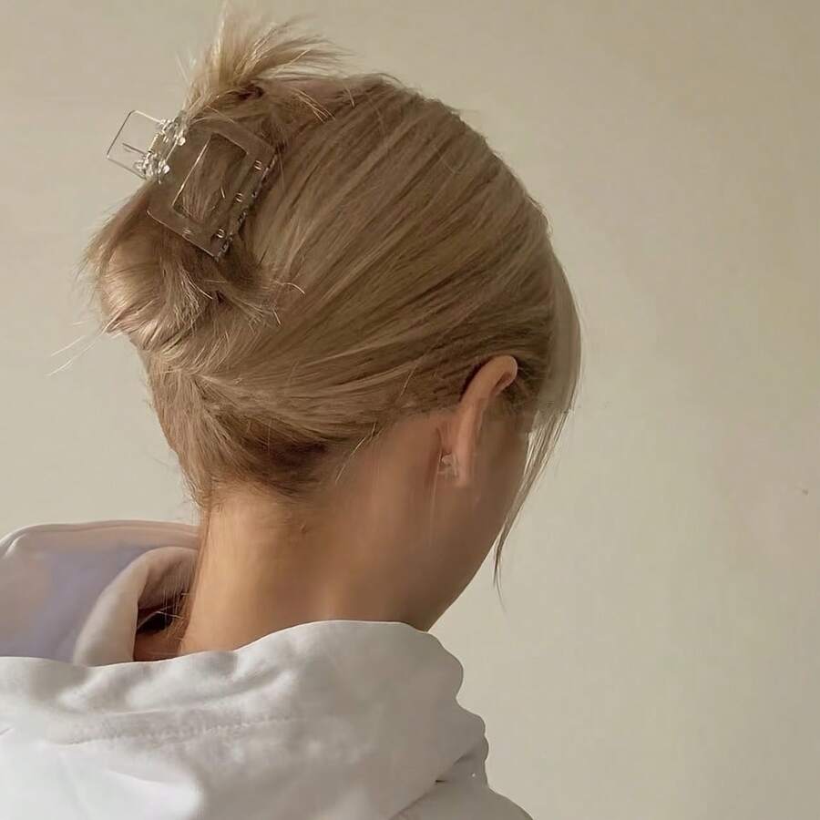 Elegant 1.97inch Small Square Hair Clip, Minimalist Style, Suitable Updo, Securing Hair At Back Of. - trong suốt - Xem 1