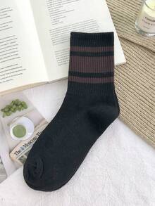 1 Pair/4 Pairs Women Three Stripe Ribbed Non-Slip Sports & Yoga Socks, Thick Everyday Casual Mid-Calf Socks With Silicone Dot Anti-Slip Design, Suitable For Pilates, Fitness, Home Wear - Multicolor - View 13