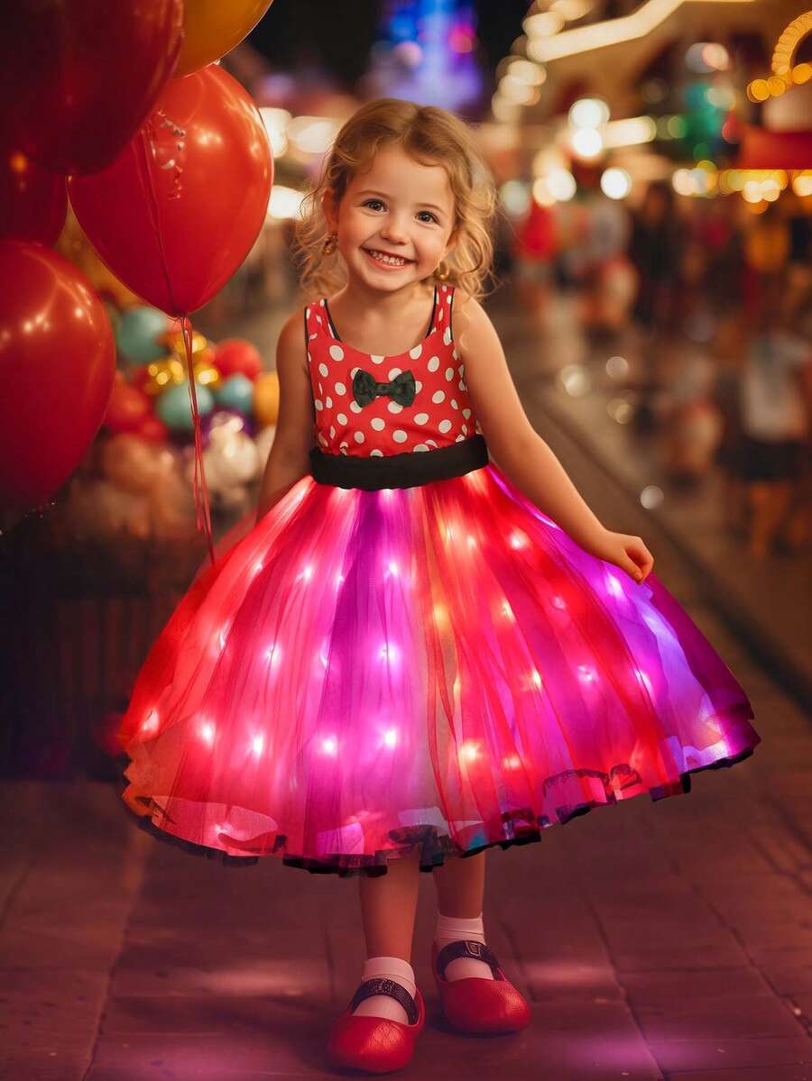Girls' Princess Dress With Lighting, Synchronized With Music, APP Control, Suitable For Birthday Party And Holidays (Batteries Not Included)
