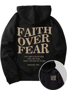 Streetwear Hoodie Print Graphic Sweatshirt-Men's Letter Graphic Hoodies Long Sleeve Faith Over Fear Hoodies Pullover Sweatshirt StreetwearBack To School Hoodie Teen, A Great Gift For Your Boyfriend - 黑色 - 查看 14